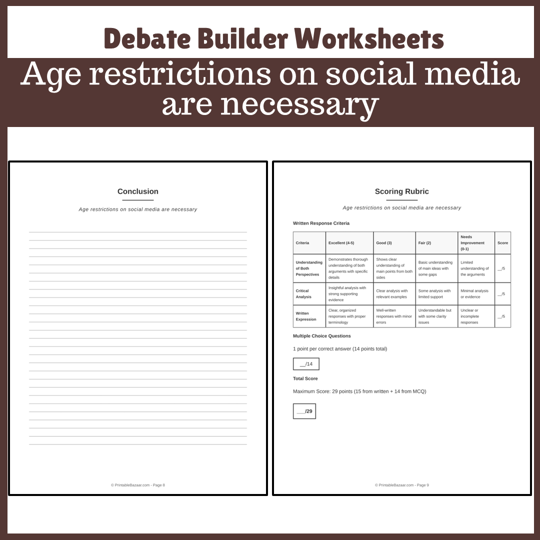 Age restrictions on social media are necessary | Favour and Against Worksheet Printable Activity