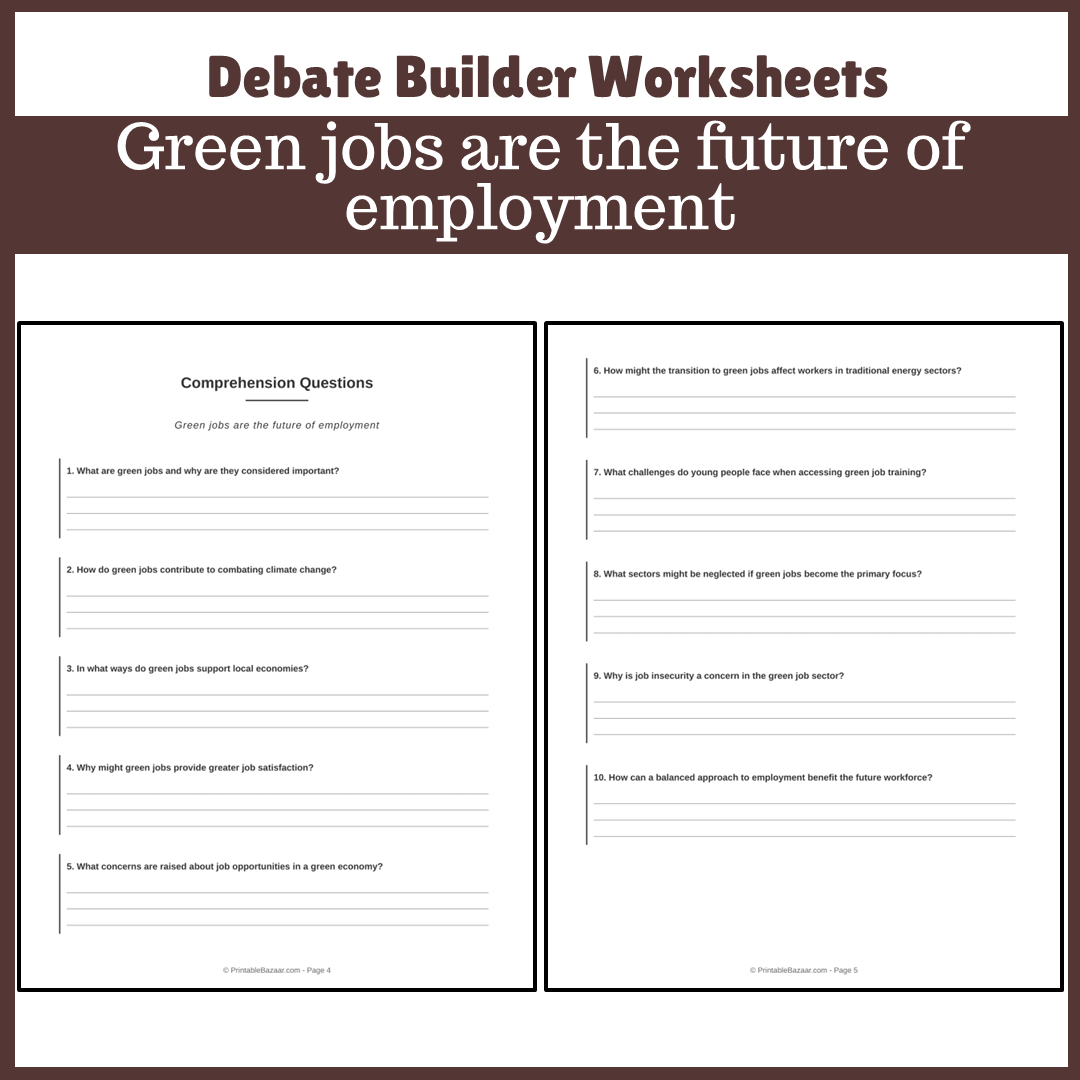 Green jobs are the future of employment | Favour and Against Worksheet Printable Activity