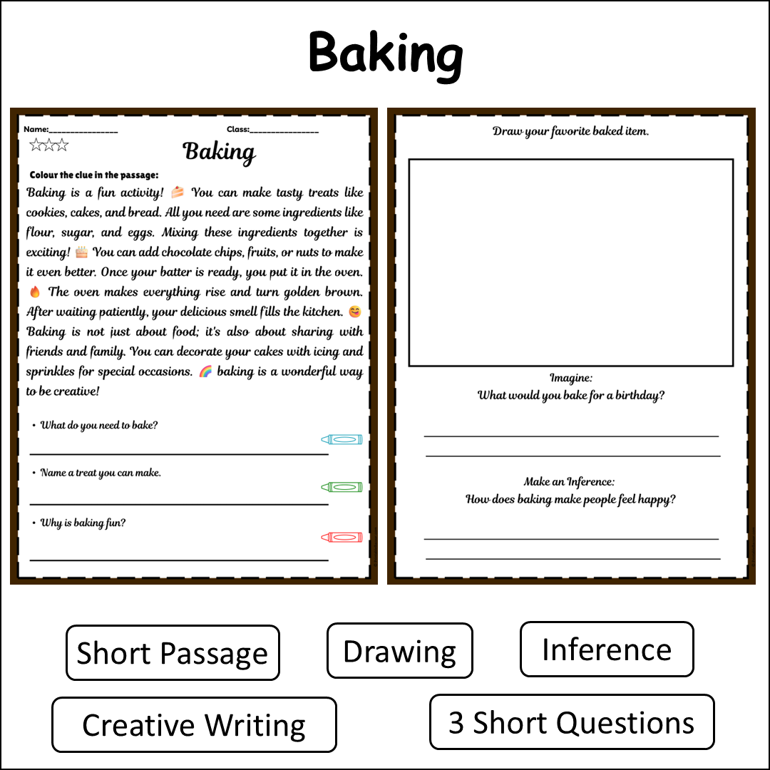Baking | Short Reading Comprehension Creative Worksheet