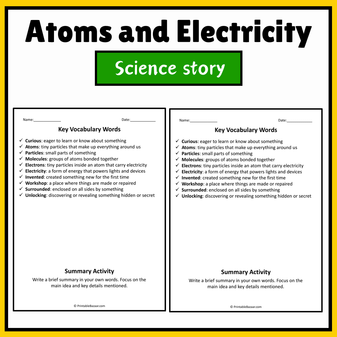 Atoms and Electricity | Science Story Reading Comprehension Activity