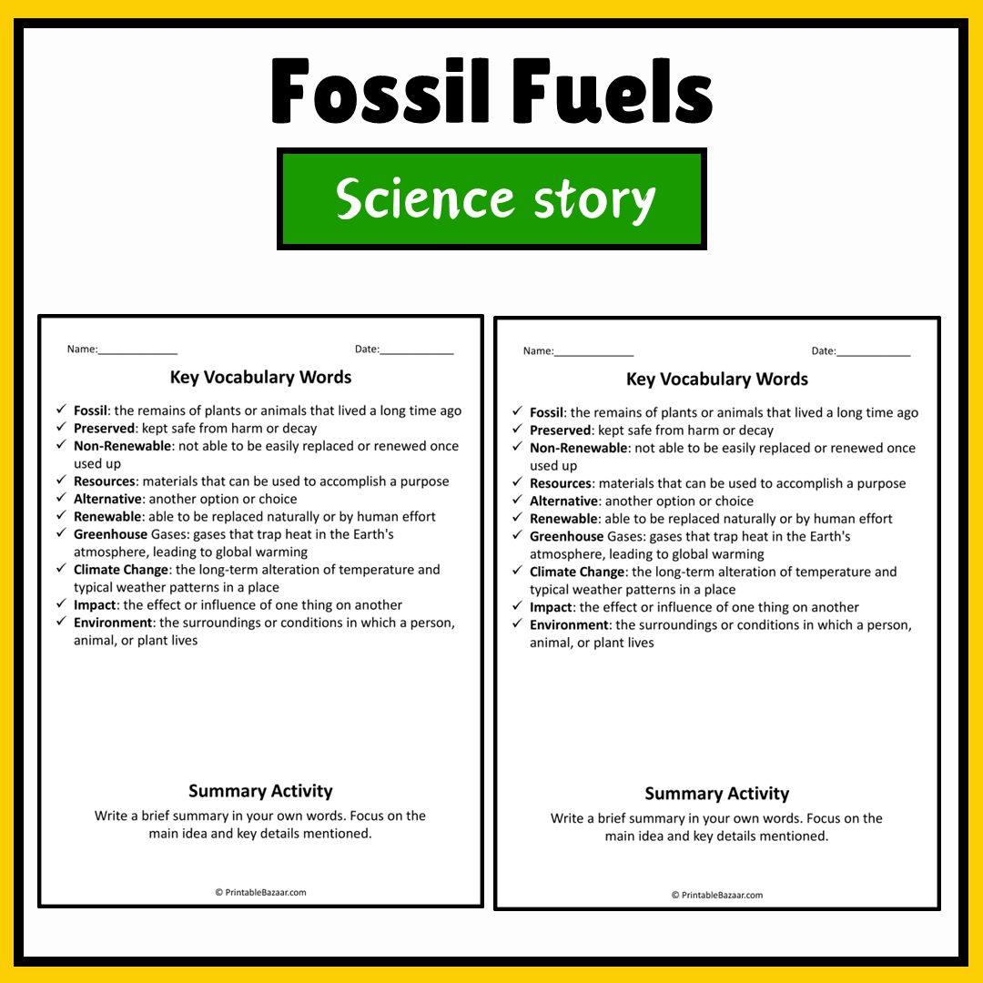 Fossil Fuels | Science Story Reading Comprehension Activity