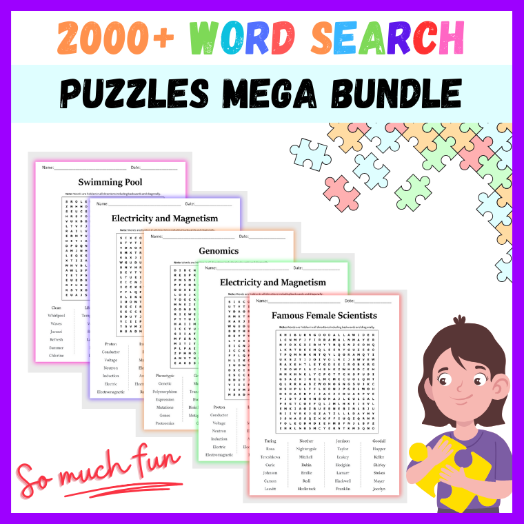 2036 Word Search Puzzles MEGA Bundle Printable Worksheet PDF