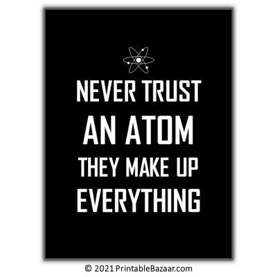 Never Trust An Atom - Physics Quotes - Poster Classroom Science Lab Decor