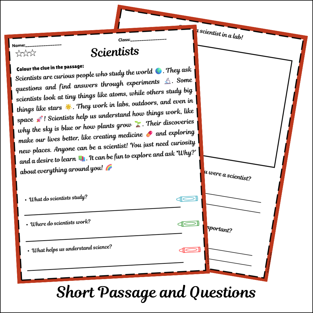 Scientists | Short Reading Comprehension Creative Worksheet