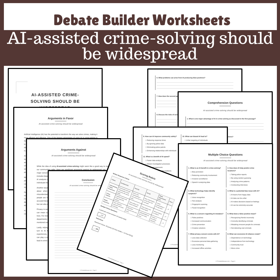 AI-assisted crime-solving should be widespread | Favour and Against Worksheet Printable Activity