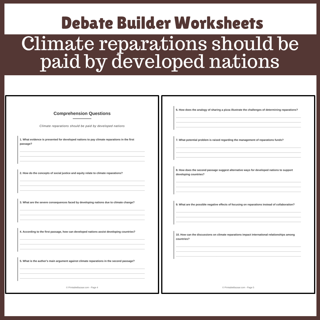 Climate reparations should be paid by developed nations | Favour and Against Worksheet Printable Activity