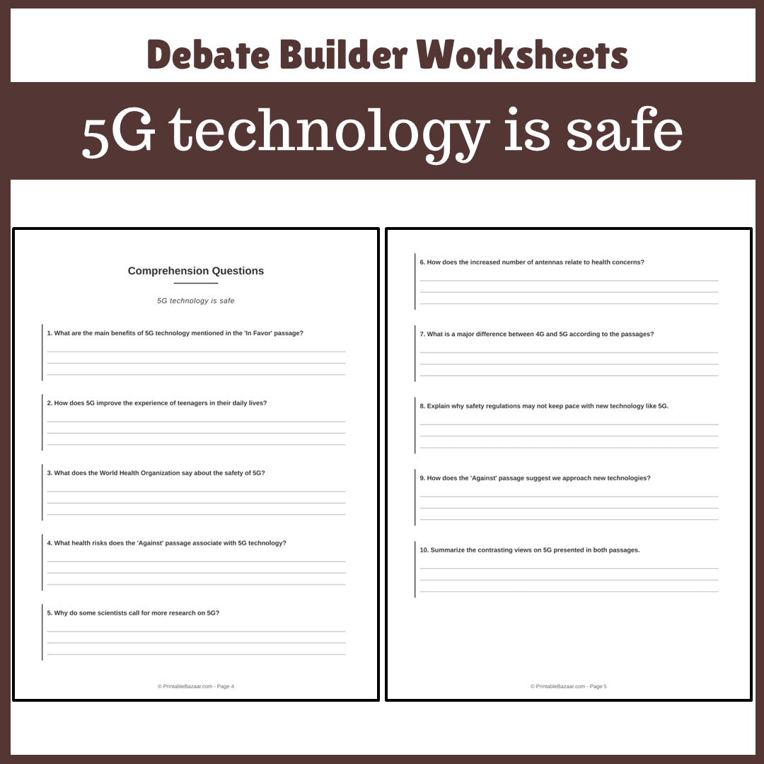 5G technology is safe | Favour and Against Worksheet Printable Activity