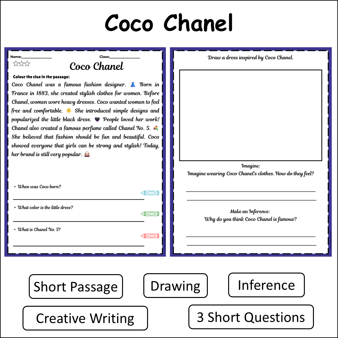 Coco Chanel | Short Reading Comprehension Creative Worksheet