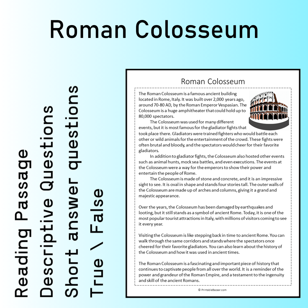 Roman Colosseum | Reading Comprehension Passage Printable Worksheet