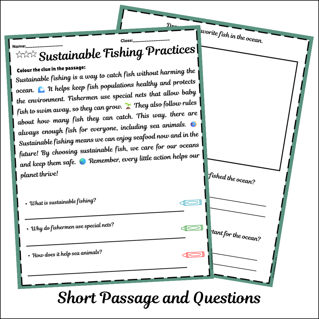 Sustainable Fishing Practices | Short Reading Comprehension Creative Worksheet
