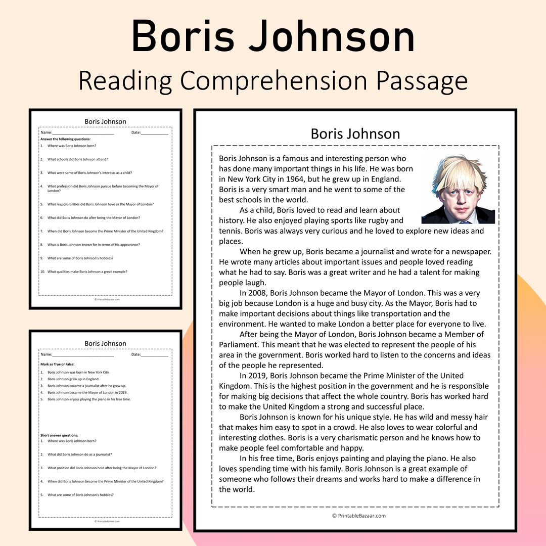 Boris Johnson | Reading Comprehension Passage Printable Activity