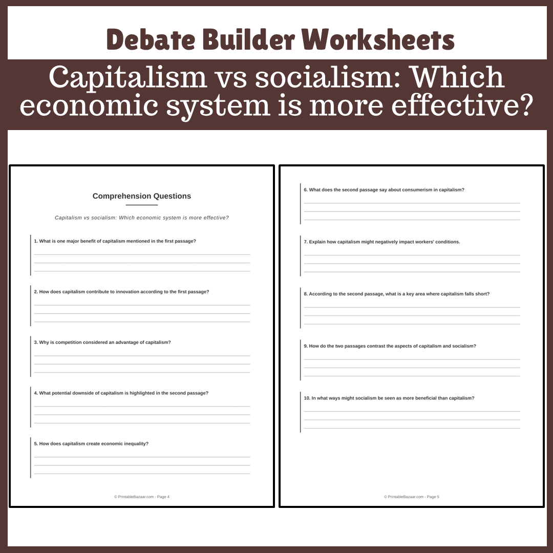 Capitalism vs socialism: Which economic system is more effective? | Favour and Against Worksheet Printable Activity