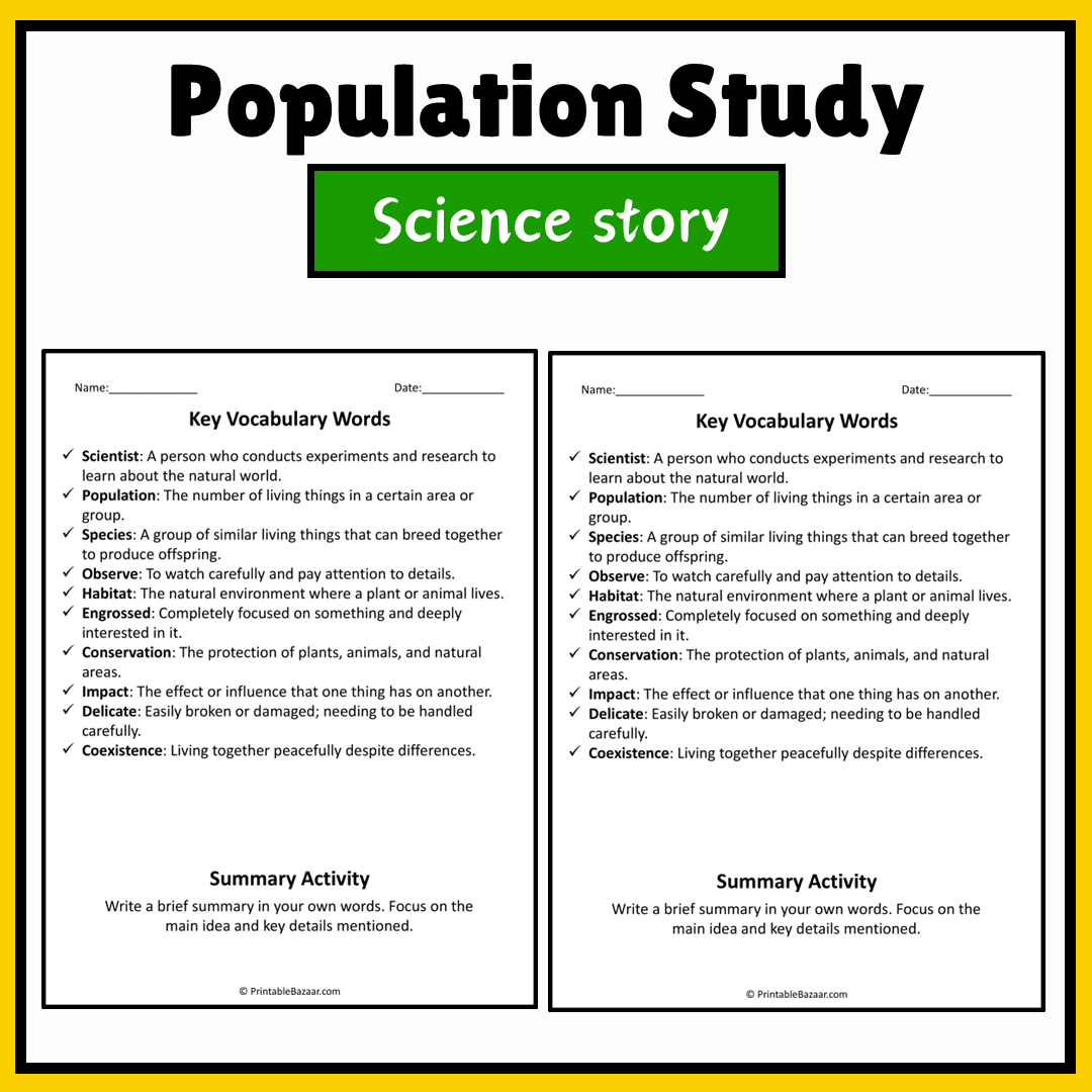 Population Study | Science Story Reading Comprehension Activity