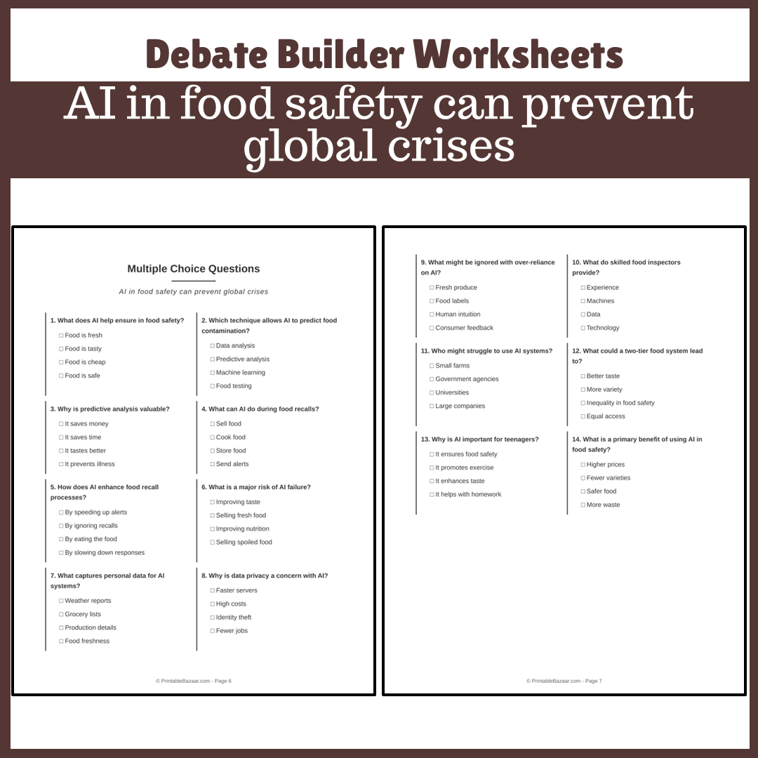 AI in food safety can prevent global crises | Favour and Against Worksheet Printable Activity
