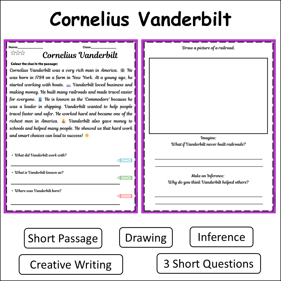 Cornelius Vanderbilt | Short Reading Comprehension Creative Worksheet