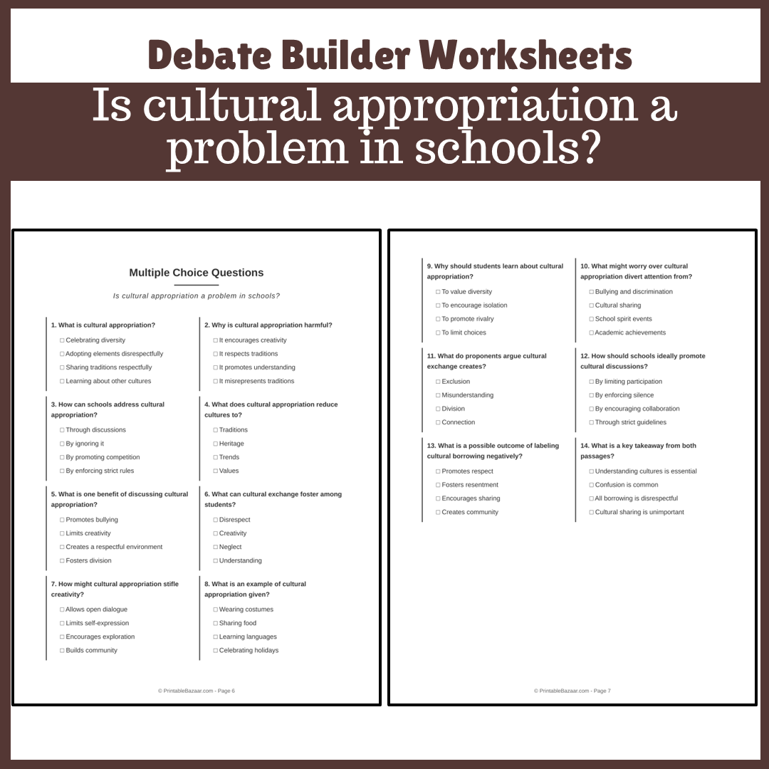Is cultural appropriation a problem in schools? | Favour and Against Worksheet Printable Activity