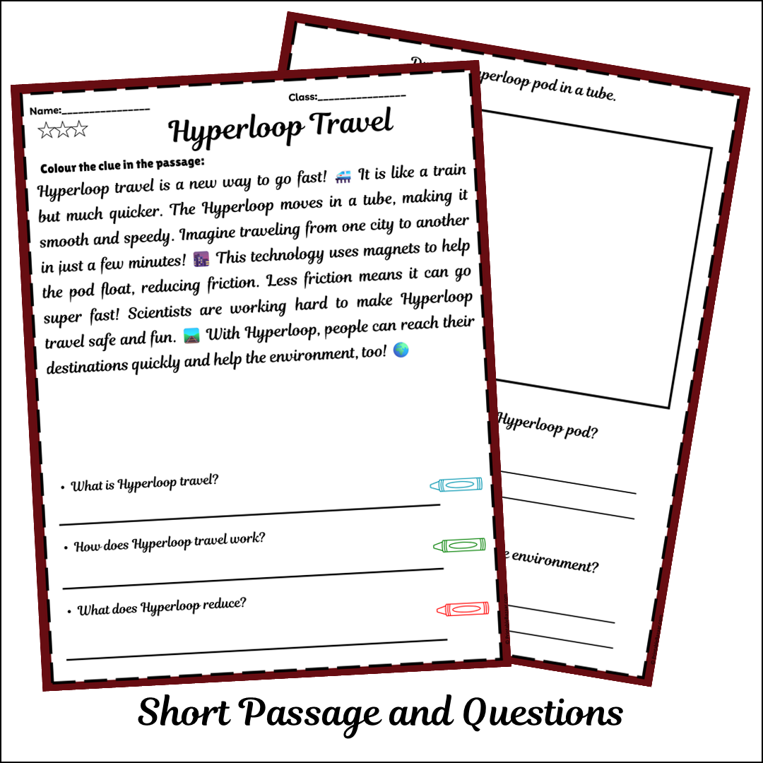 Hyperloop Travel | Short Reading Comprehension Creative Worksheet
