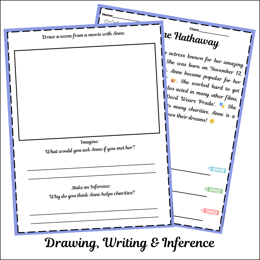 Anne Hathaway | Short Reading Comprehension Creative Worksheet