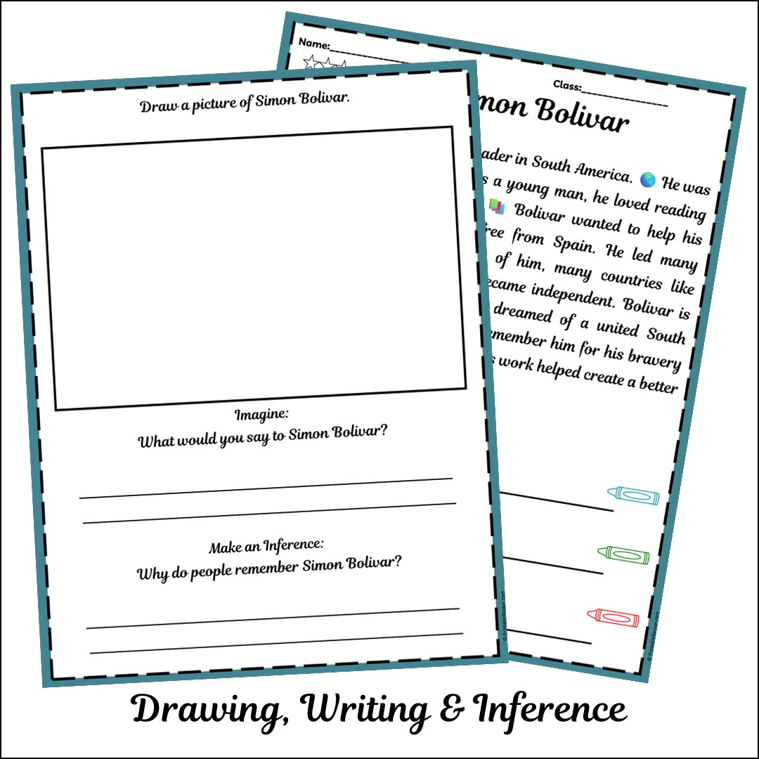 Simón Bolívar | Short Reading Comprehension Creative Worksheet