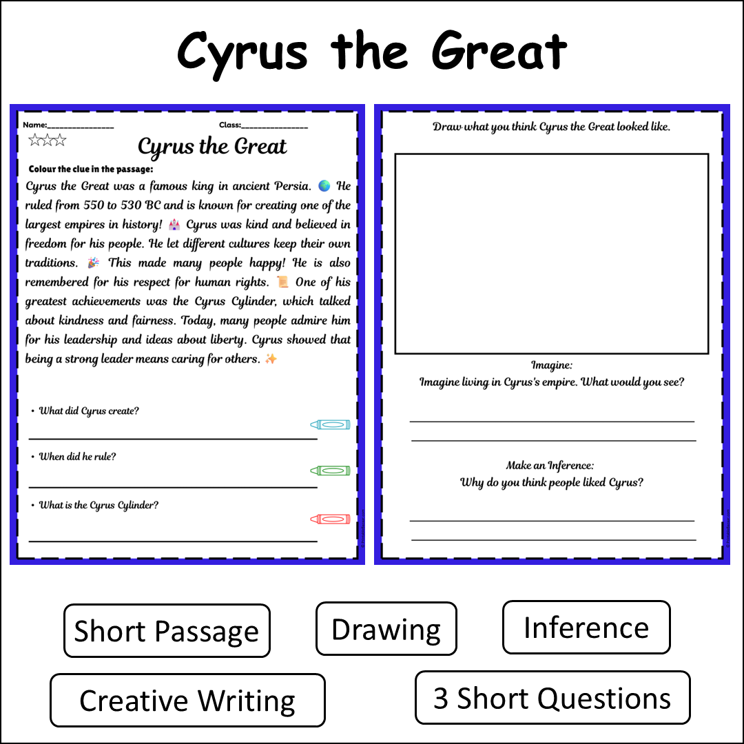 Cyrus the Great | Short Reading Comprehension Creative Worksheet