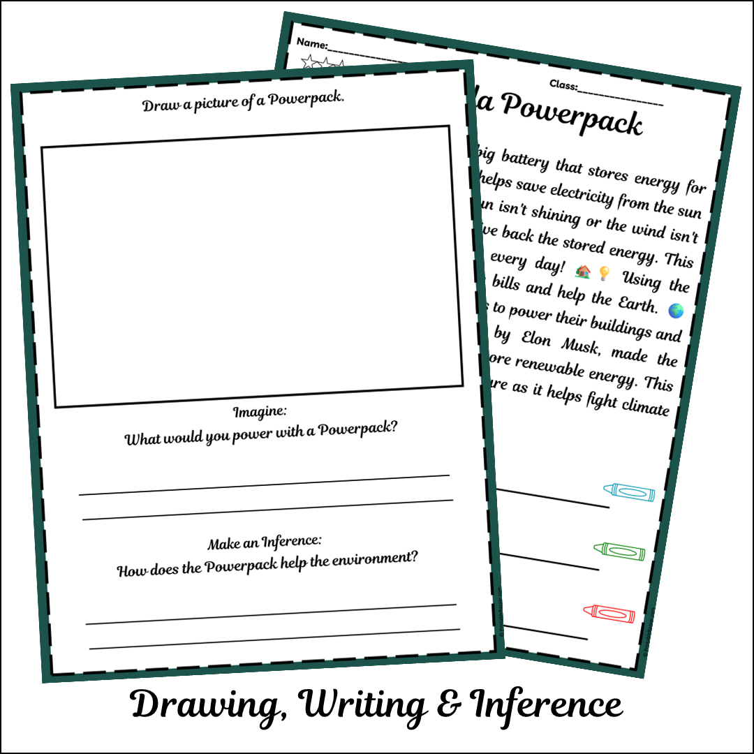 Tesla Powerpack | Short Reading Comprehension Creative Worksheet
