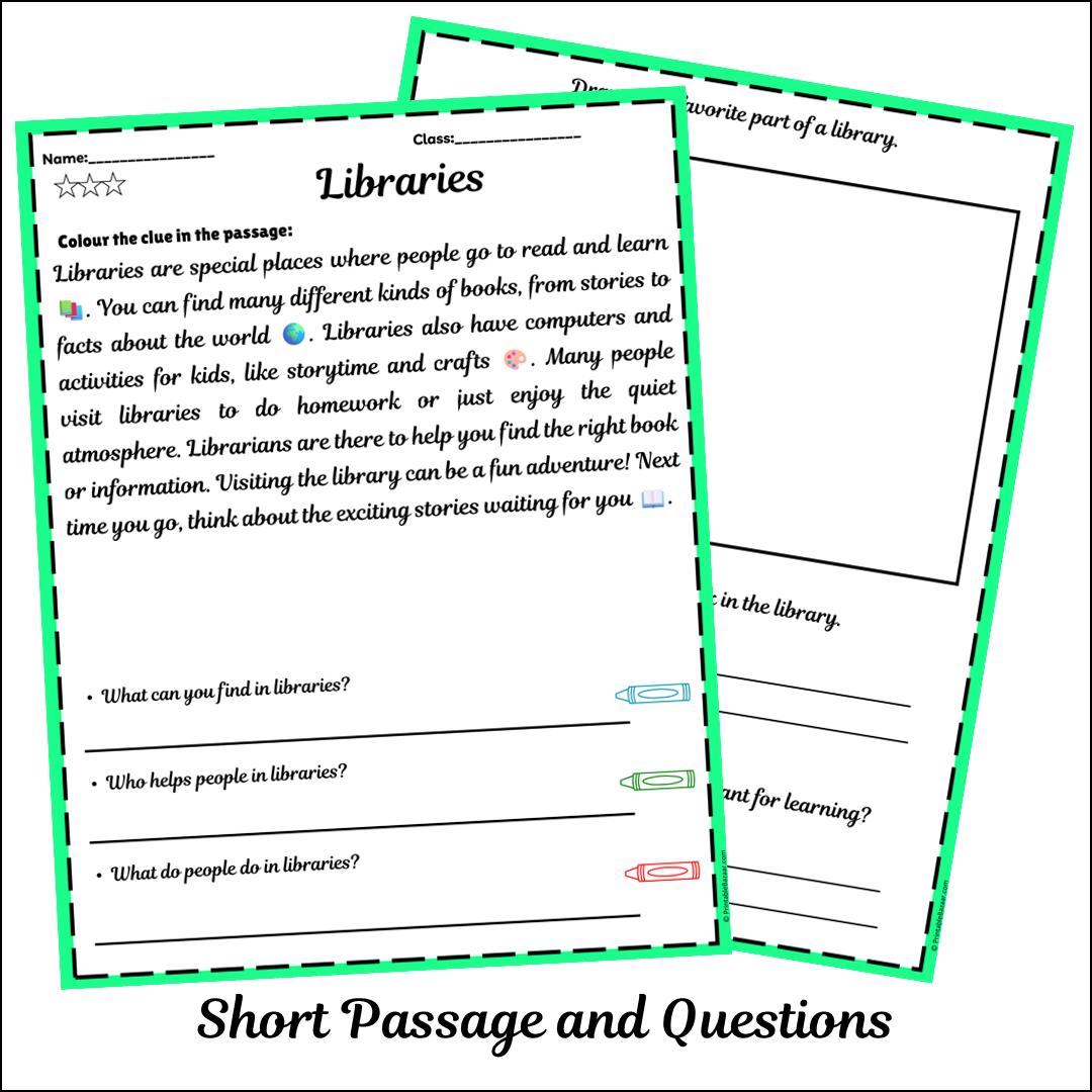 Libraries | Short Reading Comprehension Creative Worksheet
