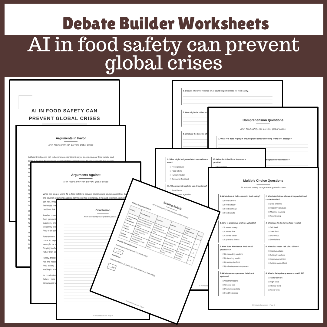 AI in food safety can prevent global crises | Favour and Against Worksheet Printable Activity