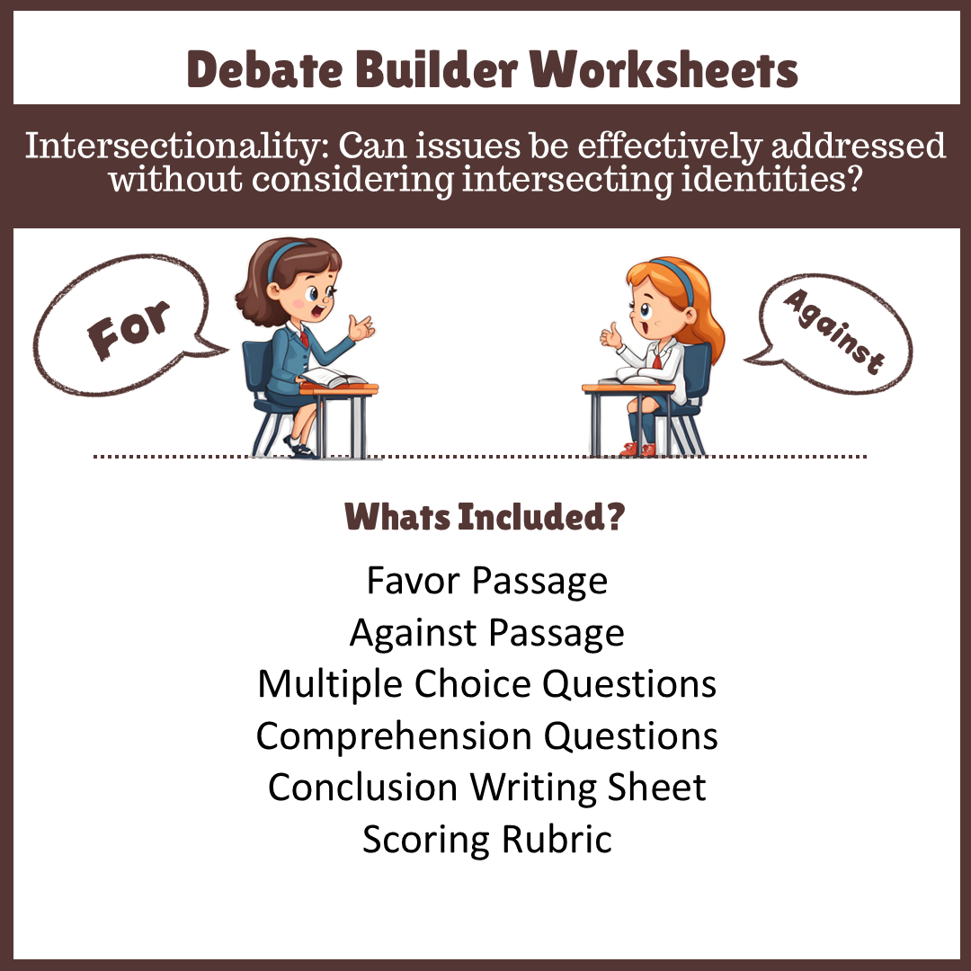 Intersectionality: Can issues be effectively addressed without considering intersecting identities? | Favour and Against Worksheet Printable Activity