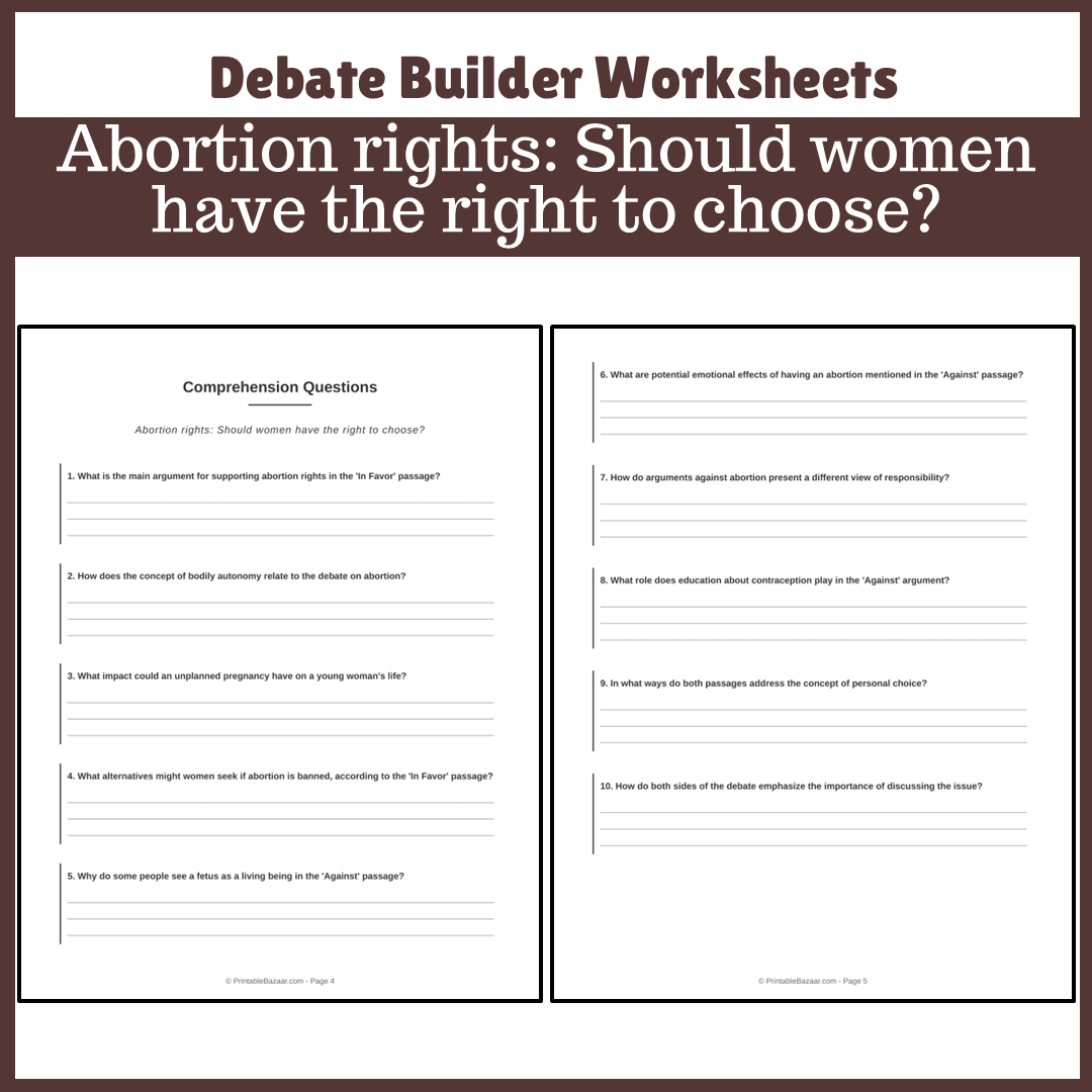 Abortion rights: Should women have the right to choose? | Favour and Against Worksheet Printable Activity
