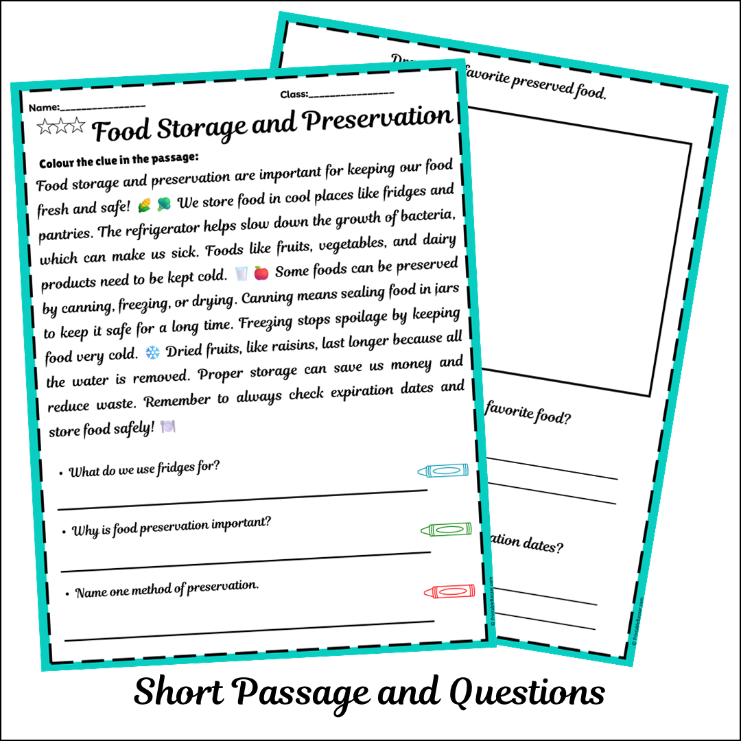Food Storage and Preservation | Short Reading Comprehension Creative Worksheet