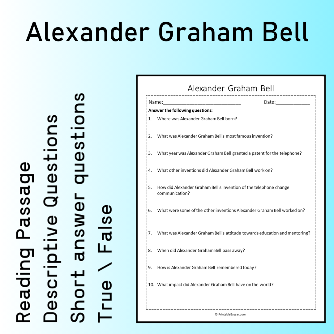 Alexander Graham Bell | Reading Comprehension Passage Printable Worksheet