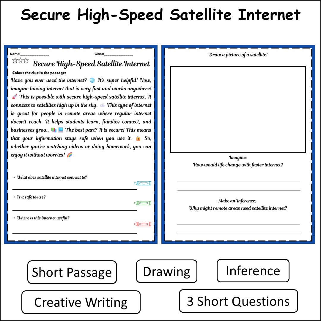 Secure High-Speed Satellite Internet | Short Reading Comprehension Creative Worksheet