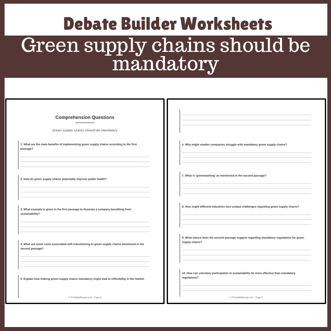 Green supply chains should be mandatory | Favour and Against Worksheet Printable Activity