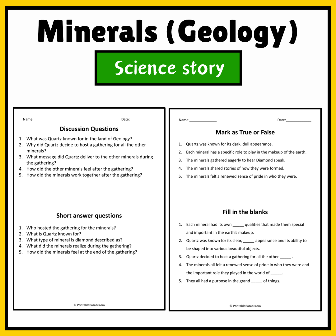 Minerals (Geology) | Science Story Reading Comprehension Activity