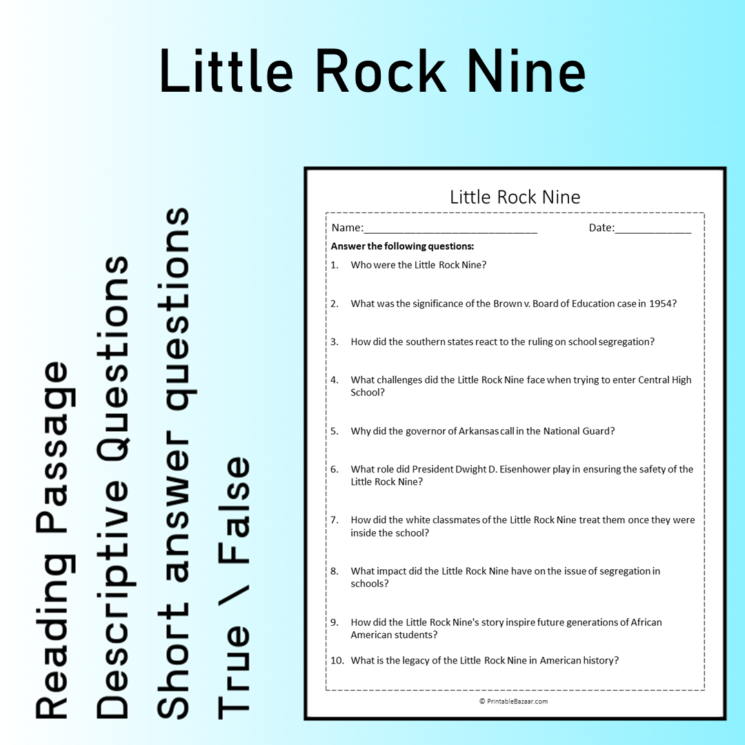 Little Rock Nine | Reading Comprehension Passage Printable Worksheet
