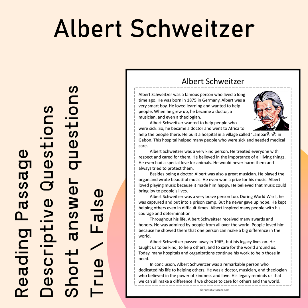 Albert Schweitzer | Reading Comprehension Passage Printable Activity