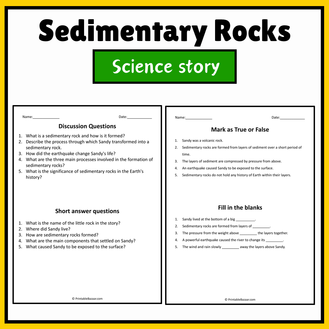 Sedimentary Rocks | Science Story Reading Comprehension Activity