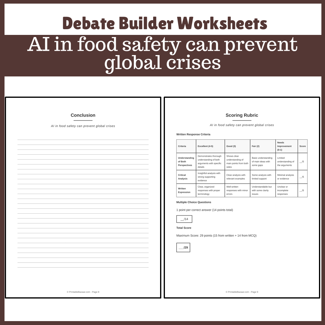 AI in food safety can prevent global crises | Favour and Against Worksheet Printable Activity