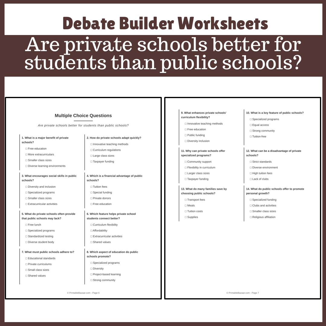 Are private schools better for students than public schools? | Favour and Against Worksheet Printable Activity