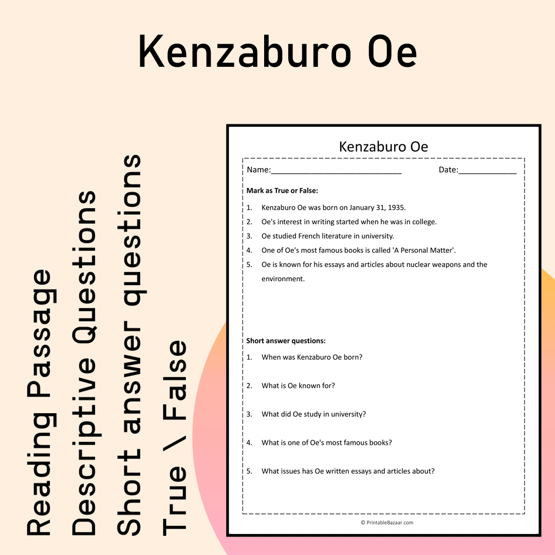 Kenzaburo Oe | Reading Comprehension Passage Printable Activity