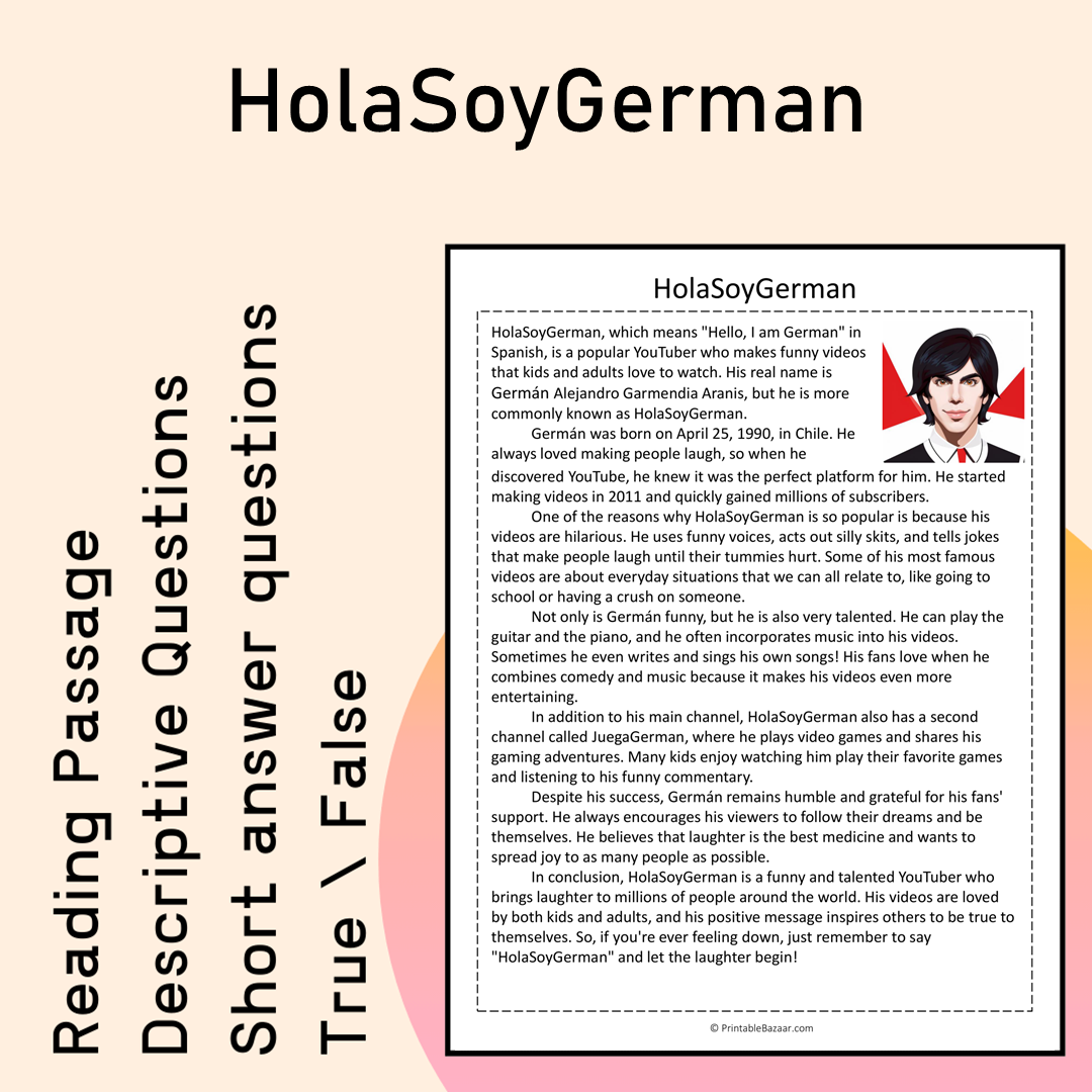 HolaSoyGerman | Reading Comprehension Passage Printable Activity