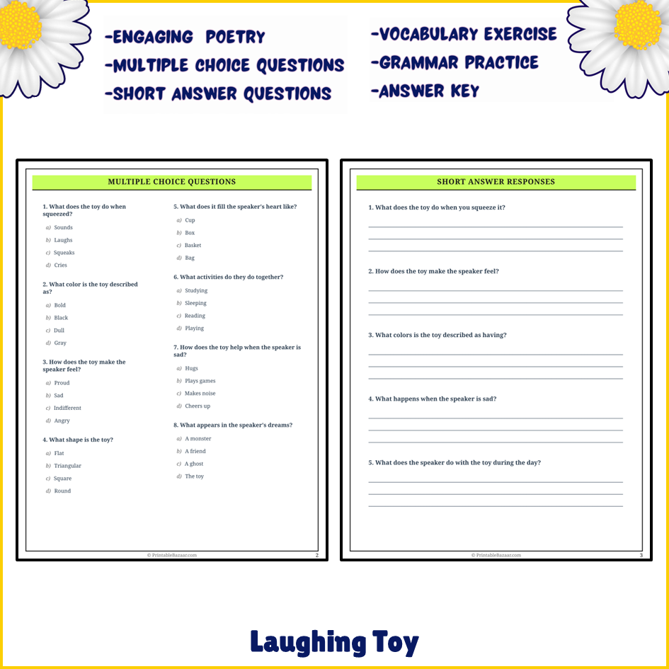 Laughing Toy | Poem Grammar Worksheet Printable Activity