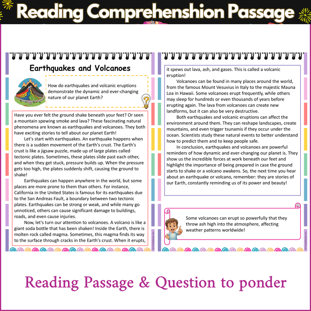 Earthquakes and Volcanoes | Reading Comprehension Passage and Questions