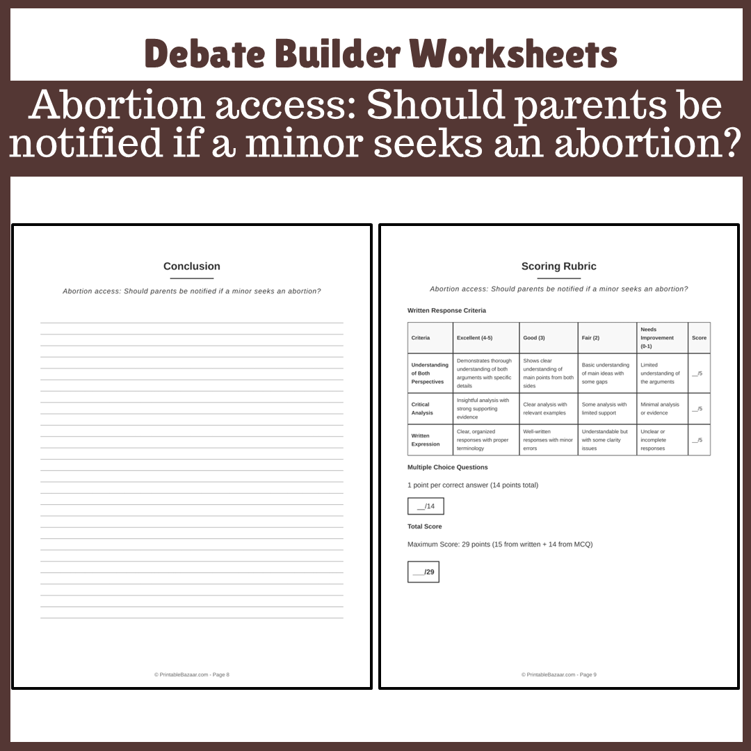 Abortion access: Should parents be notified if a minor seeks an abortion? | Favour and Against Worksheet Printable Activity