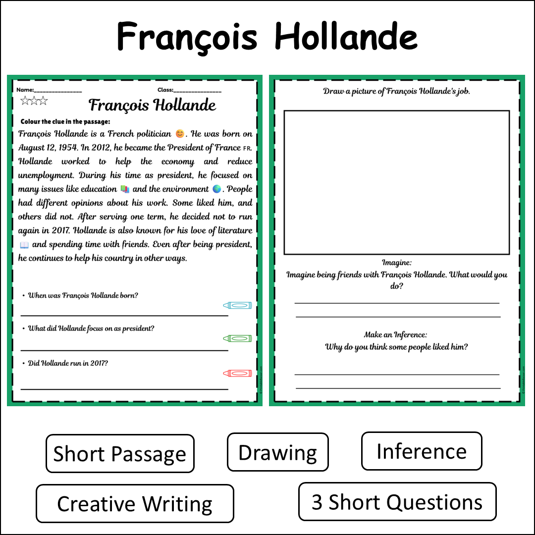 François Hollande | Short Reading Comprehension Creative Worksheet
