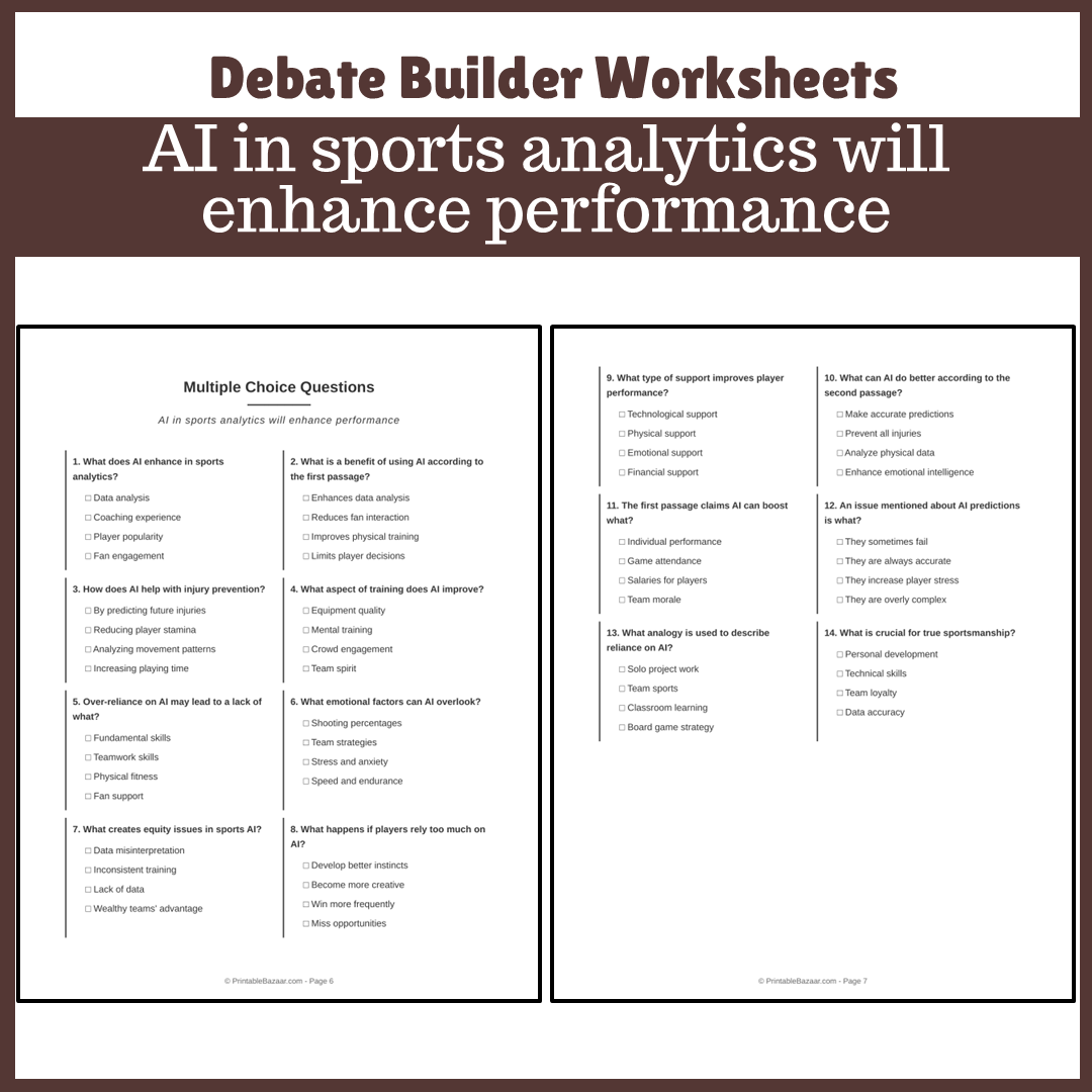 AI in sports analytics will enhance performance | Favour and Against Worksheet Printable Activity