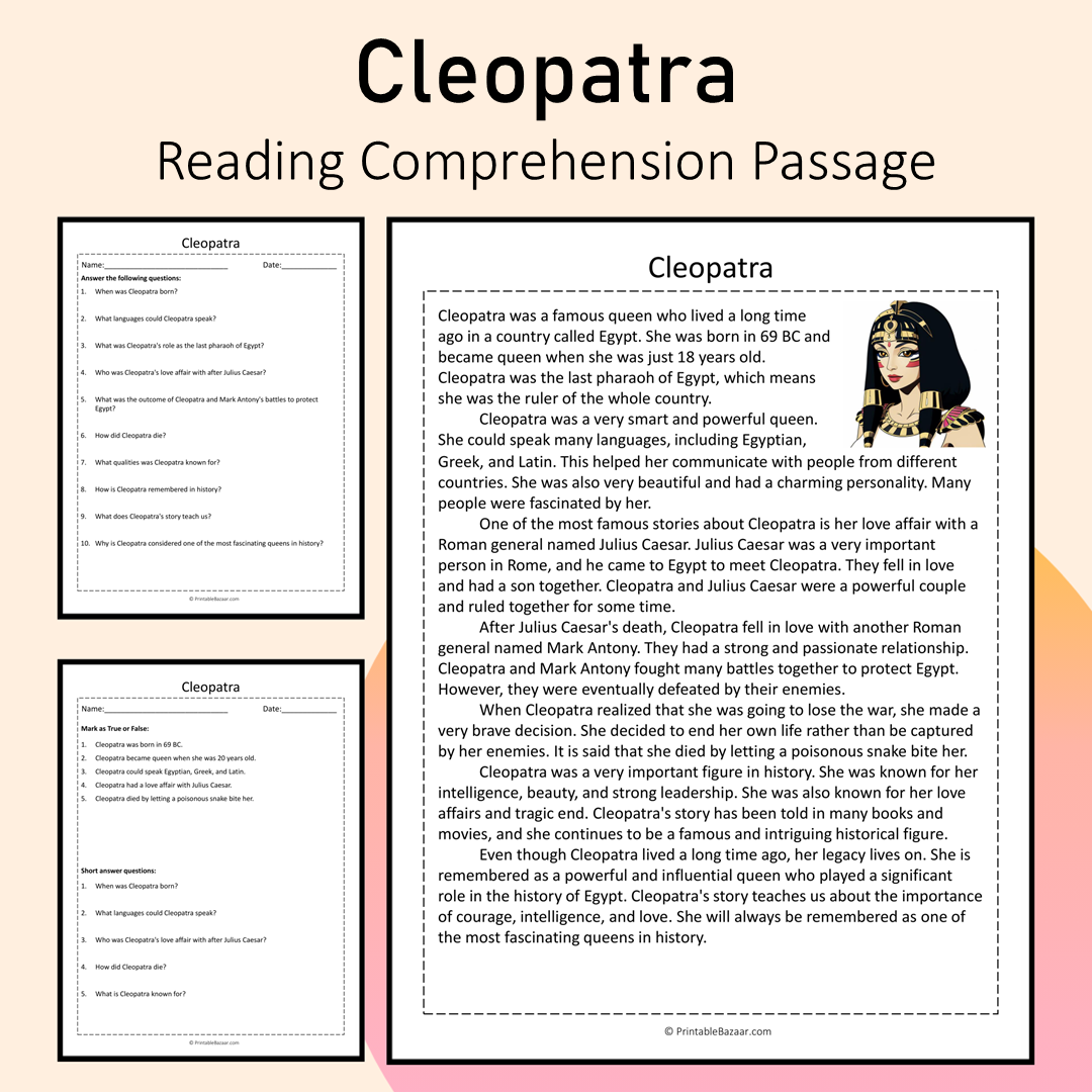 Cleopatra | Reading Comprehension Passage Printable Activity
