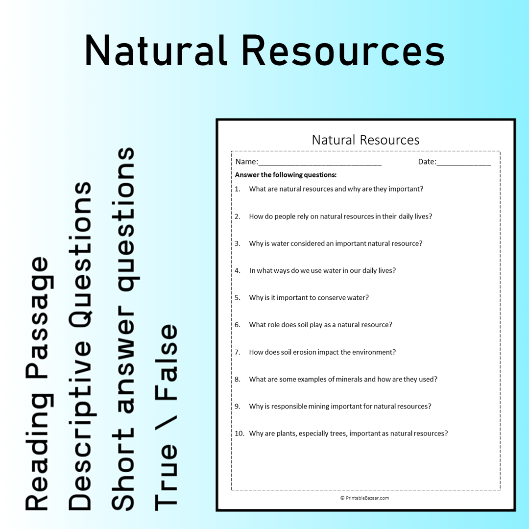 Natural Resources | Reading Comprehension Passage Printable Worksheet