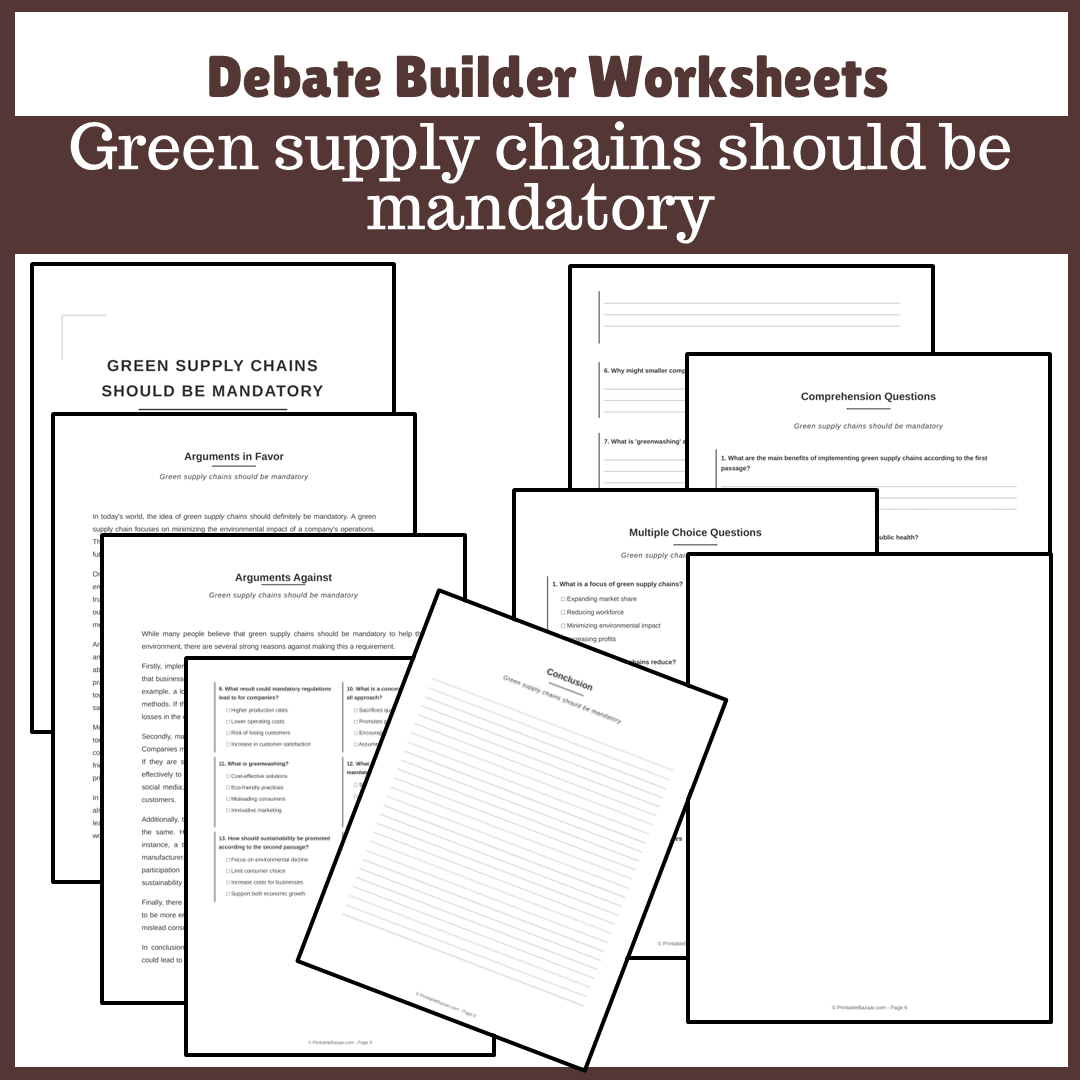Green supply chains should be mandatory | Favour and Against Worksheet Printable Activity