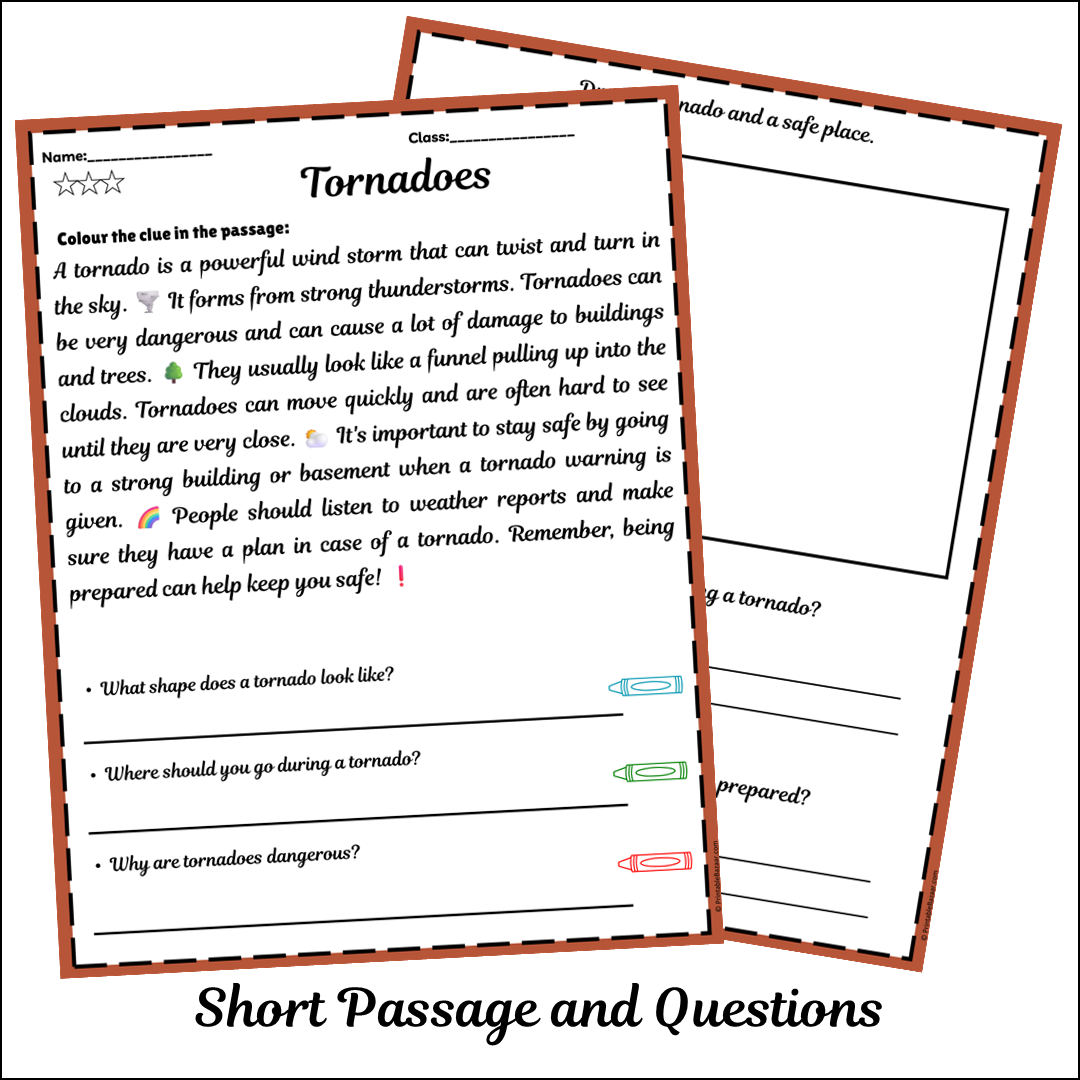 Tornadoes | Short Reading Comprehension Creative Worksheet